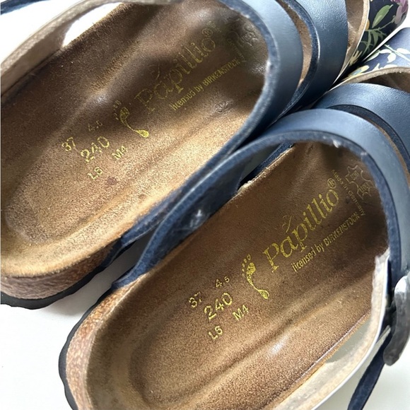 Papillio Birkenstock Pisa Navy Floral Print Leather Strappy Footbed Sandals - Picture 8 of 8